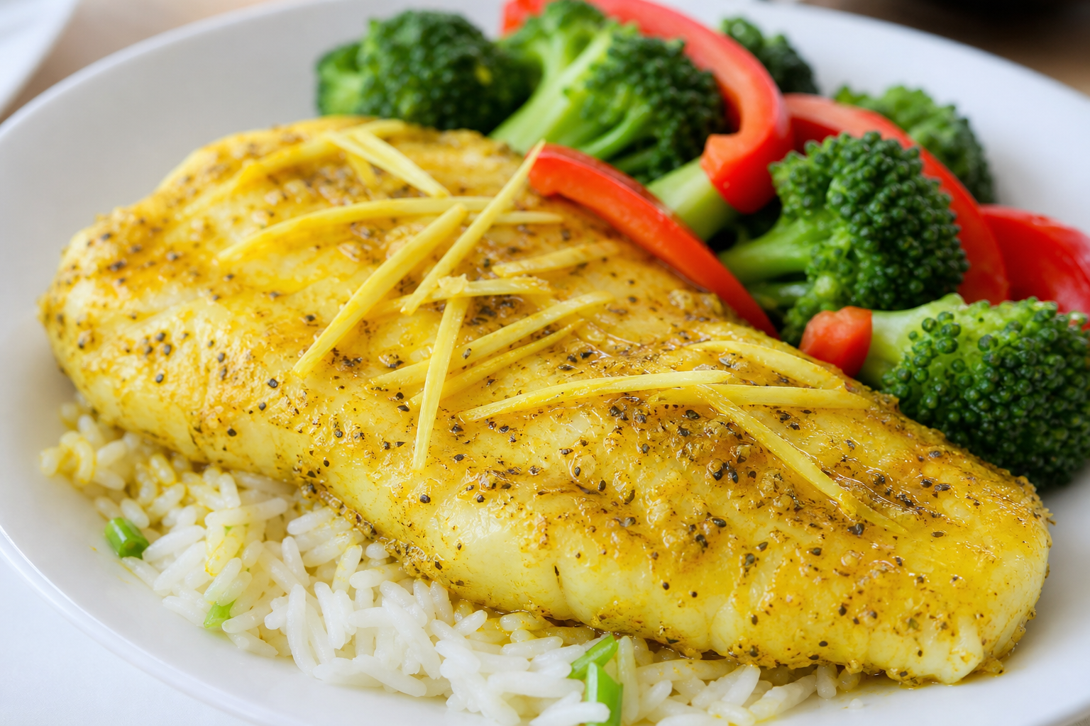 Ginger-Turmeric Steamed Fish with Broccoli